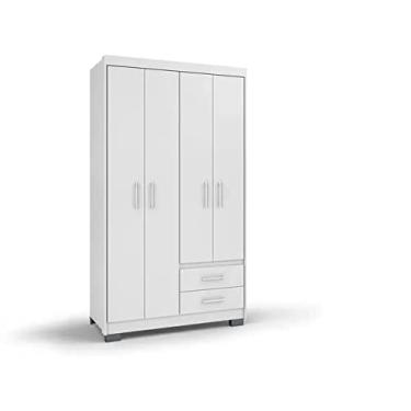 Imagem de Guarda Roupa Roupeiro De Solteiro Branco com 4 Portas 2 Gavetas Armário Multiuso Pry 1,05x1,85