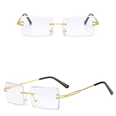 Imagem de Óculos de Sol Retangular Sem Aro Feminino/Homem Vintage Designer Óculos de Sol Feminino Óculos De Sol Sombras UV400, Transparente, Outros