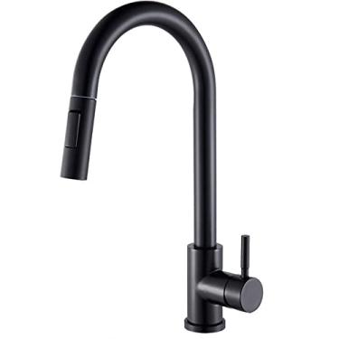 Imagem de Torneira de cozinha preta misturador de água quente e fria torneira de guindaste córrego rotação pia lavagem de louças para cozinha puxar para fora, preto, china