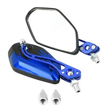 Imagem de Espelho retrovisor, 1 par universal de espelhos retrovisores de motocicleta scooter alumínio padrão chama espelhos retrovisores laterais para motocicleta (azul)