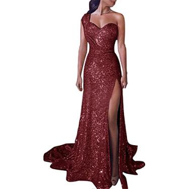 Imagem de Vestido de festa formal longo de renda feminino de um ombro só bronzeado com recorte lateral acolchoado no ombro, vestido de festa, claret, XGG
