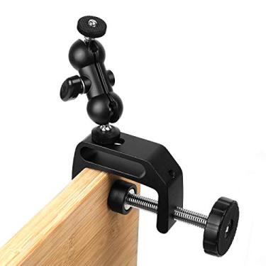 Imagem de WANBY Braçadeira de câmera dupla Ballhead com suporte de braçadeira de câmera para equipamento de câmera DSLR, monitor LCD, luzes de flash LED