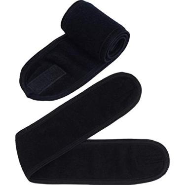 Imagem de Onwon Pacote com 2 tiaras faciais para spa com fita mágica – Faixa de cabeça de tecido felpudo elástico para banho, maquiagem, yoga e esporte, preta