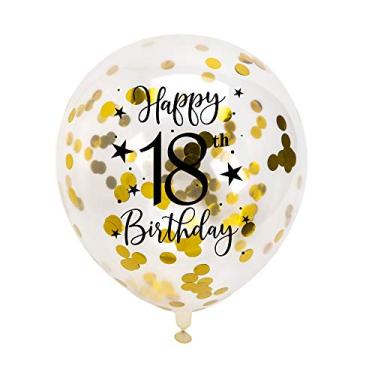 Imagem de Balões de látex de confete de 18 anos, meninas ou meninos Feliz 18 anos decoração de balão de festa de aniversário com confetes, 30 cm, pacote com 16