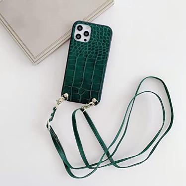 Imagem de Caixa de telefone com colar de corrente de luxo para iphone 12 14 Pro Max 7 8 Plus 11 X XS XR SE Mini 13 cordão de pescoço com cordão de crocodilo, verde, para iPhone XS Max