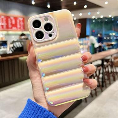 Imagem de Moda Gradient Laser Glossy Down Jacket Case Phone Case For iPhone 12 Pro 11 Pro Max 13 Pro Max Soft Silicone Back Cover, LS, Antique white, For iPhone 12 Pro