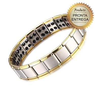 Imagem de Pulseira Magnética Bracelete Turmalina Aço Inoxidável - Saúde Energia e Equilíbrio (Prateada e Dourada)