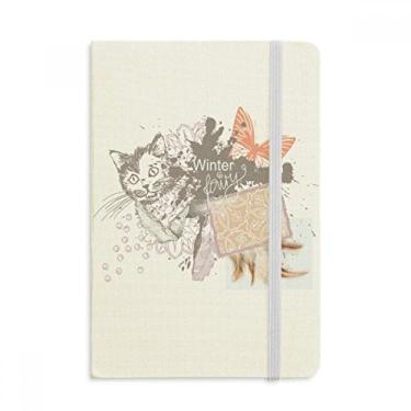 Imagem de Caderno de pequeno gato e borboleta em pintura a tinta oficial de tecido rígido diário clássico