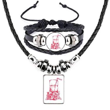 Imagem de Conjunto de joias de pulseira de couro com estampa de ilustração e aquarela Juice Lemon