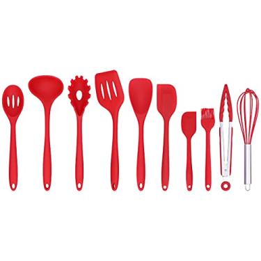 Imagem de Conjunto de utensílios de cozinha, kit de colher de pá de silicone, colher antiaderente, utensílios de cozinha para cozinha, 10 peças/conjunto (vermelho)
