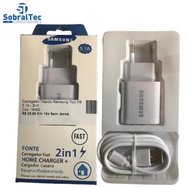 Imagem de Carregador Rápido Samsung Tipo V8 5.1A - 2in1 