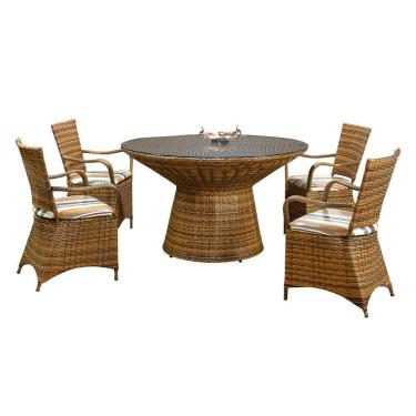 Imagem de Conjunto Mesa Jantar Redonda com 4 Cadeiras em Fibra Sintética Base Aço Maracaipe - Imbuia