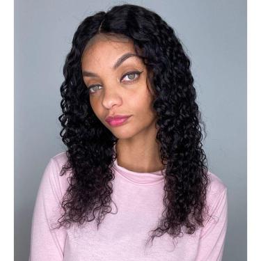 Imagem de Peruca humana front lace 4x4 cacheada ondulada castanha 50cm