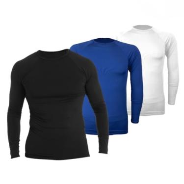 Imagem de 3 Unidades Camiseta Térmica Segunda Pele Proteção Solar UV50+ Unissex fitness Snugg (P, Preto - Azul - Branco)