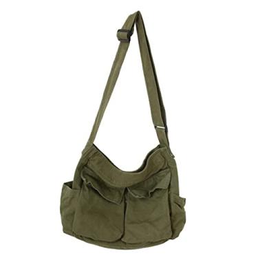 Imagem de Adorainbow Bolsa mensageiro 2 peças de lona feminina feminina bolsa de compras branca, Verde, 34X15X40CM