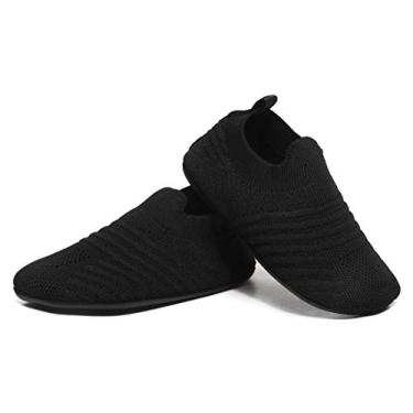 Imagem de ditont Pantufas infantis para uso interno, leves, antiderrapantes para primeira caminhada em casa, Allblack20003, 8.5-9 Toddler