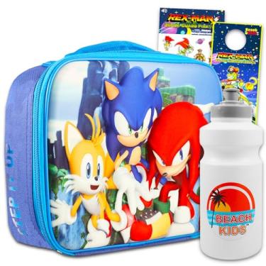 Imagem de Lancheira Sonic para crianças – Pacote com lancheira Sonic Plus adesivos, garrafa de água, mais | Lancheira Sonic the Hedgehog para meninos