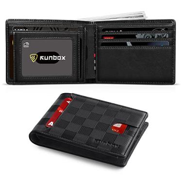 Imagem de RUNBOX Carteira masculina fina com 11 compartimentos para cartão de crédito, couro com bloqueio de RFID, pequena, fina, dobrável, bolso frontal, caixa de presente de grande capacidade, preto de