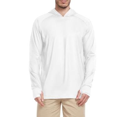 Imagem de Moletom masculino branco com proteção solar manga longa FPS 50 camiseta masculina leve Rash Guard à prova de sol UV, Branco, G