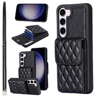 Imagem de Capa tipo carteira transversal para Samsung Galaxy S23 Plus S23+ 5G PU couro com suporte para cartão, alça de ombro, capa de telefone para S23plus 23S + S 23 23+ SM-S916U 16.8 cm preta