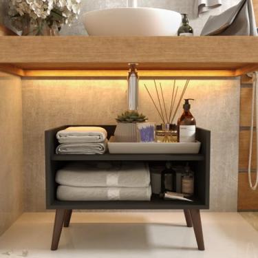 Imagem de Gabinete Armário Grécia com Nicho Organizador Multiuso Estilo Retrô Decoração p/Pia de Banheiro - Quarteto Móveis (PRETO)