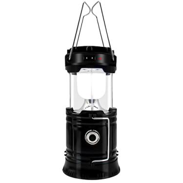 Imagem de Lampião LED Lanterna Recarregável Com Luz Solar Camping Luminária 2 em 1 Iluminação Acampamento Pesca Trilhas Multiuso Carregador USB Portátil Emergências (PRETTO)