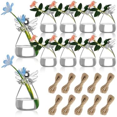 Imagem de Ninehaoou 10 peças de vasos de vidro com design de anjo a granel transparente vaso de flor anjo da guarda centros de mesa para plantas, recipiente de terrário, decoração de casamento, ornamentos de
