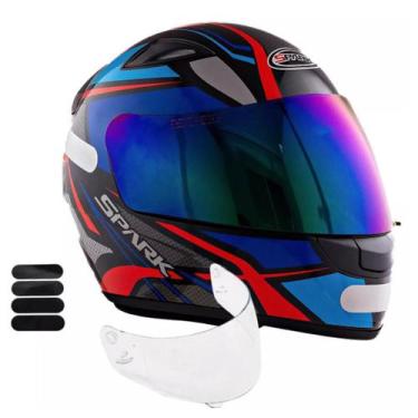 Imagem de Capacete Masculino Ebf Azul Mais Viseira Camaleão e Adesivo Preto, Azu
