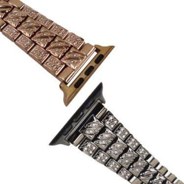 Imagem de Pulseira Smartwatch Kit 2 Pulseiras Luxo Pedra Strass Aço 3 Elos intel