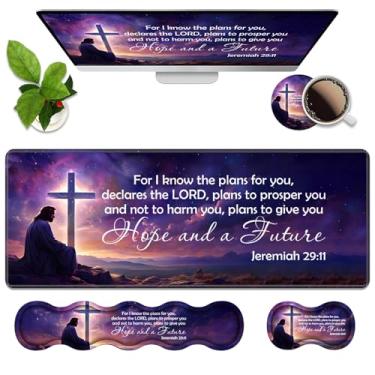 Imagem de Conjunto ergonômico de descanso de pulso de espuma de memória, almofada de mesa grande para jogos + descanso de pulso para teclado + almofada de pulso de mouse + porta-copos para jogos de estudo de