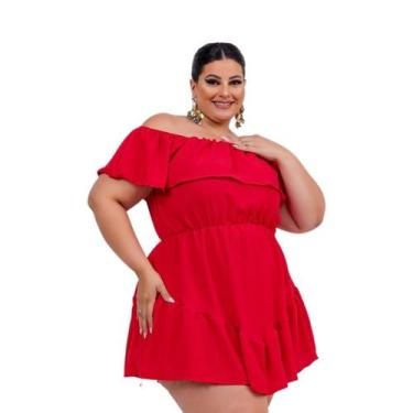 Imagem de Vestido Plus Size Feminino Ciganinha Babado 0577 - Bellucy Modas, Verm