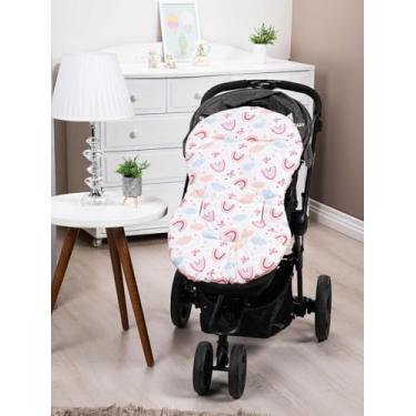 Imagem de Colchonete Capa Forro Dupla Face Super Macio para Carrinho Bebê 100% Algodão Várias Estampas (ARCO IRIS ROSA)