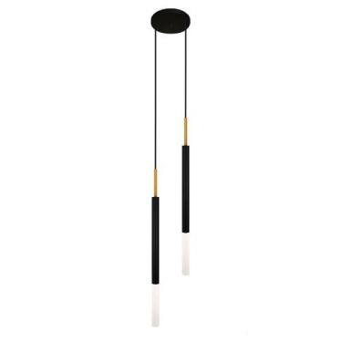 Imagem de Luminária Pendente Tubo Duplo Difusor Lavabo Preto Dourado - Singlelig
