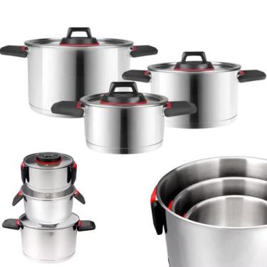 Imagem de Kit 3 Panelas De Cozimento Funda Aço Inox Premium Com Tampa - bbless