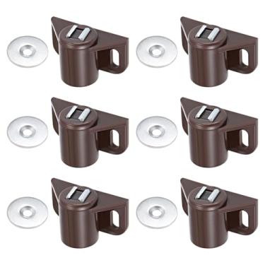 Imagem de DTGN Trava magnética de toque de 35 x 22 mm (CxL) - Pacote com 6 - Bom para móveis de gaveta de armário de cozinha - Fechos de trava magnética de plástico - Tom marrom/prata