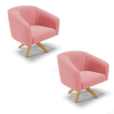 Imagem de Cadeira Sala De Jantar Giratória Ma30 Kit 2 Stella Suede D03 - D`rossi Cor Rose