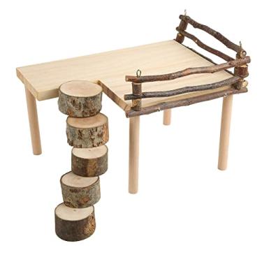 Imagem de Plataforma de escalada de hamster, plataforma de atividade de jogo de hamster de madeira de 2 camadas com escada redonda, playground de atividades para animais de estimação