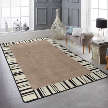 Imagem de Amorettise Tapete Geométrico Francês Moderno 2,8 m x 1,2 m, Preto e Branco Listrado, Tapete Antiderrapante e Fácil de Cuidar, Ideal para Áreas de Alto Tráfego na Sala de Estar, Quarto e Sala de Jantar