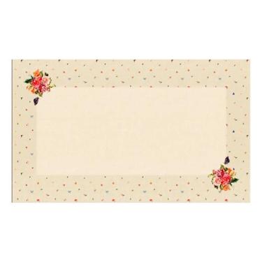 Imagem de Toalha de Mesa Retangular Linho 6 Lugares Rosas Off White 146x240cm - 
