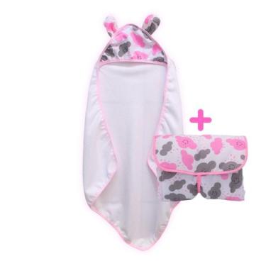 Imagem de kit Toalha de Banho Infantil com Capuz + Trocador de Fraldas Portátil 