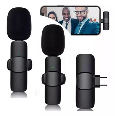 Imagem de Microfone Lapela Duplo Sem Fio 2 Em 1 Plug And Play Tipo C Preto-Unissex