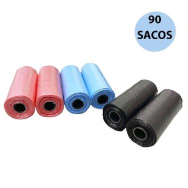 Imagem de Kit Refil Cata Caca 6 Rolos 90 Saco Saquinho Coletar Coco Fezes Cães G