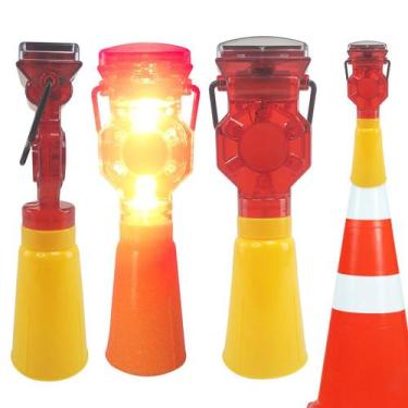 Imagem de Sinalizador Viario Solar Cone Sinalizaçao Kit 4 Uni Estrada Rua Rodovi