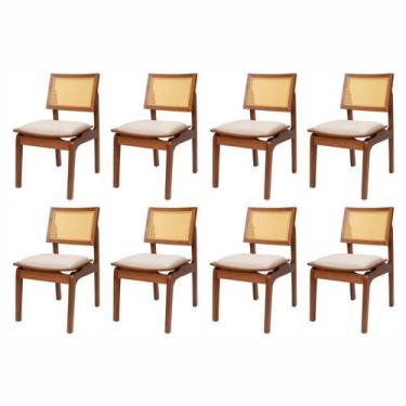 Imagem de Kit 8 Cadeiras de Madeira Maciça Tauari e Rattan Natural Assento Estof