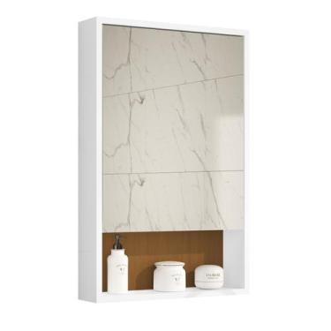 Imagem de Espelheira Gaia Para Banheiro Pequeno - Quarteto Móveis, Branco Nature