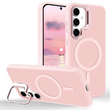 Imagem de Tcaraersing Capa magnética para Samsung Galaxy S24 Plus com suporte [compatível com MagSafe] Suporte de anel de câmera embutido Stash Kickstand Slim fosco fosco capa anti-impressão digital, rosa