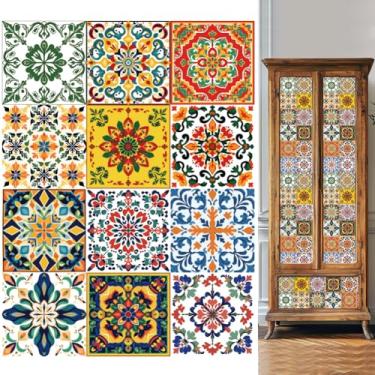 Imagem de WEBEEDY 36 PCS Adesivos de azulejo coloridos e brilhantes 10 x 10 cm Adesivos de azulejo Backsplash destacáveis à prova d'água decalques de parede à prova de óleo adesivos decorativos estilo retrô