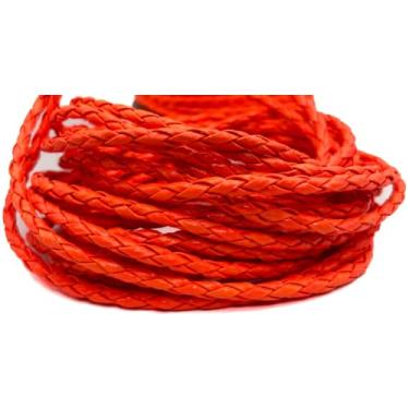Imagem de Cordão de couro Trançado 4mm - Diversas cores (Laranja neon)