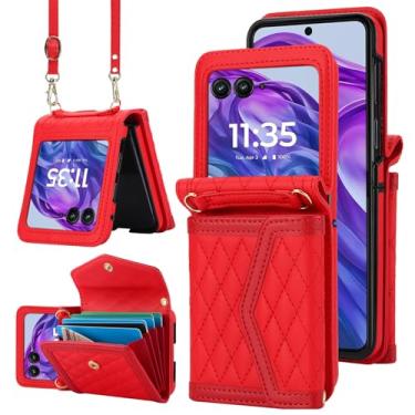 Imagem de Capa de celular para Motorola Razr 2024/Moto Razr 50 com protetor de tela de vidro temperado com bloqueio de RFID, compartimento para cartão de crédito, alça transversal, suporte Razr2024, 5G,