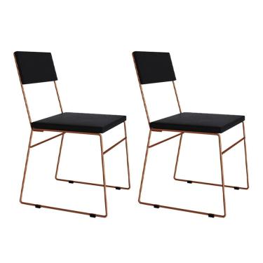 Imagem de Kit 2 Cadeiras de Jantar Málaga Assento Veludo Preto Base Cobre